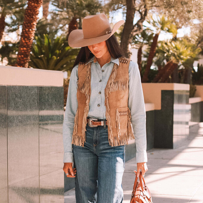Madison Creek Outfitters - Anna Leather Fringe Vest - Military