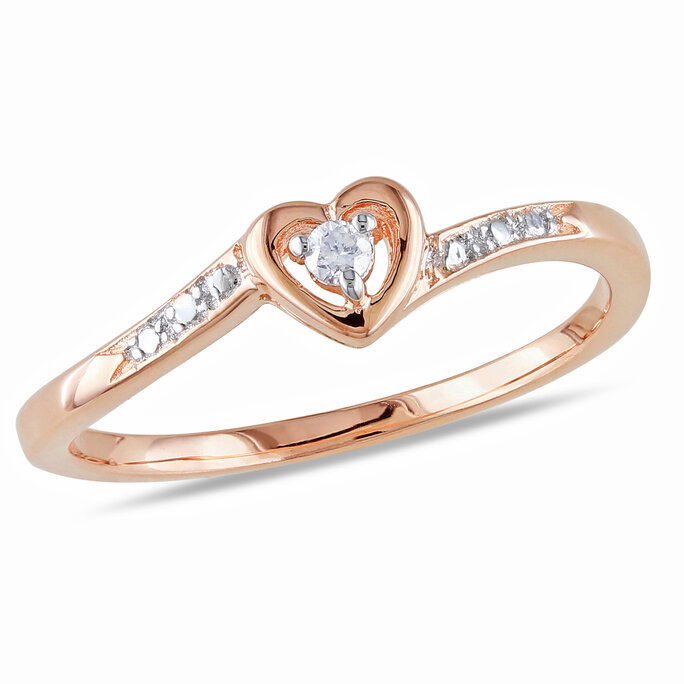 Diamond Jewelry - 0.03 CT Diamond Pink Silver Heart Ring - Discounts for  Veterans, VA employees and their families!