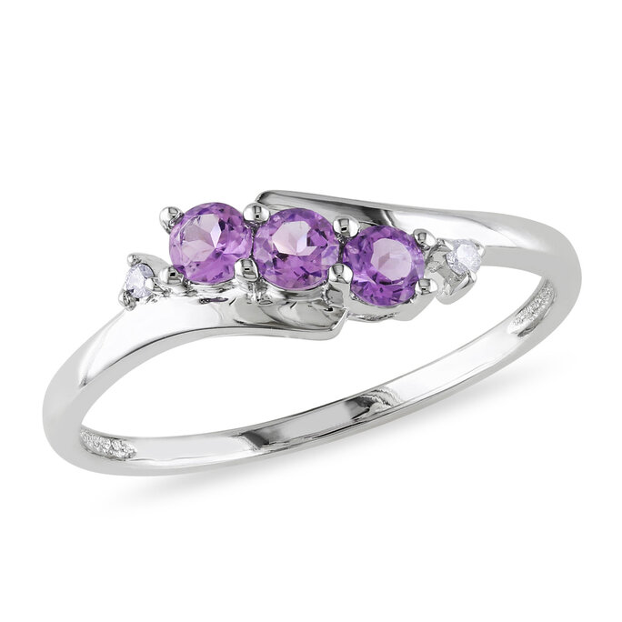 Allegro - 0.018 CT Diamond And 1/3 CT Amethyst 3 Stone 10k White