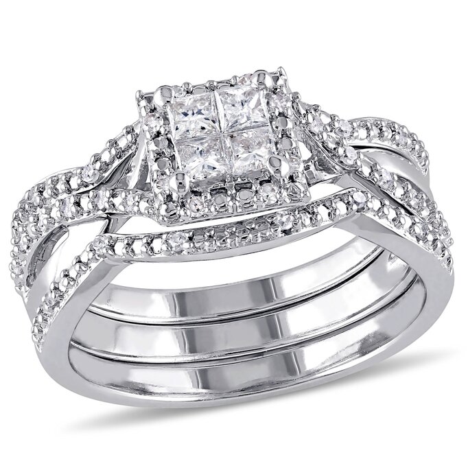Round Diamonds Bridal Set Silver Ring 