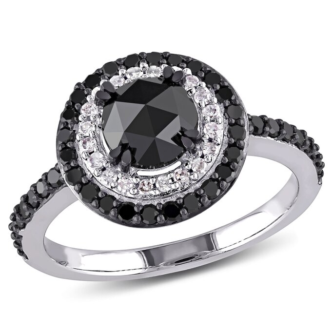 Engagement Jewelry 1 1 2 Ct Tw Black And White Double Halo Diamond Engagement Ring In 10k White Gold With Black Rhodium Military Discount Govx