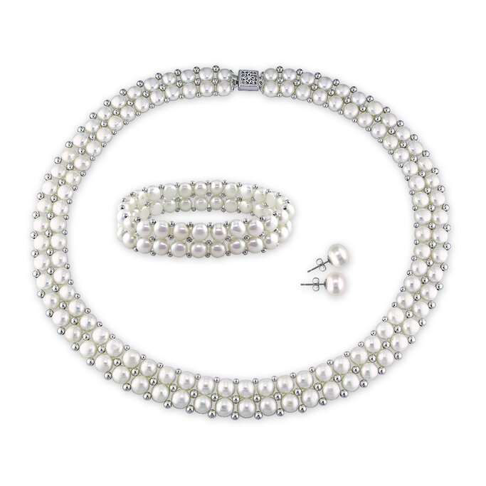 cultured pearl necklace and earring set
