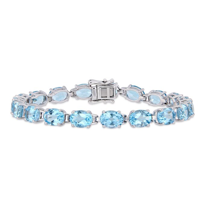 14K White Gold Emerald Cut London Blue Topaz  Diamond Bracelet  Carrolls