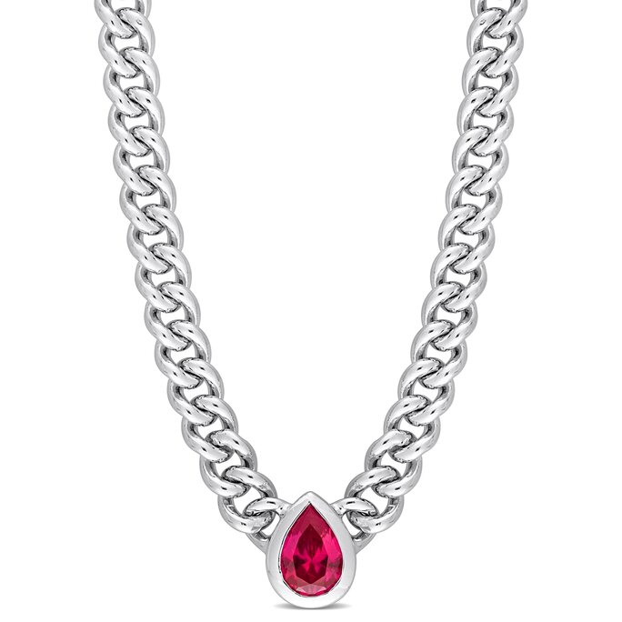Gemstone Jewelry - 1 1/7 CT TGW Pear Created Ruby Curb Link Chain