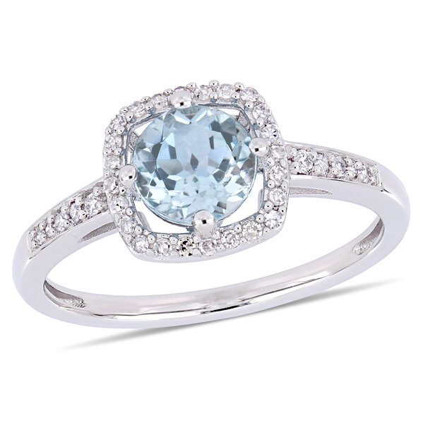 Allegro - 1 CT TGW Sky Blue Topaz and 1/7 CT TW Diamond Halo Ring in ...