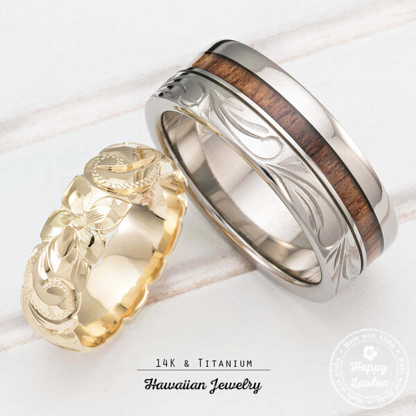 Hawaiian Koa Lined with Gold — Wedgewood Rings