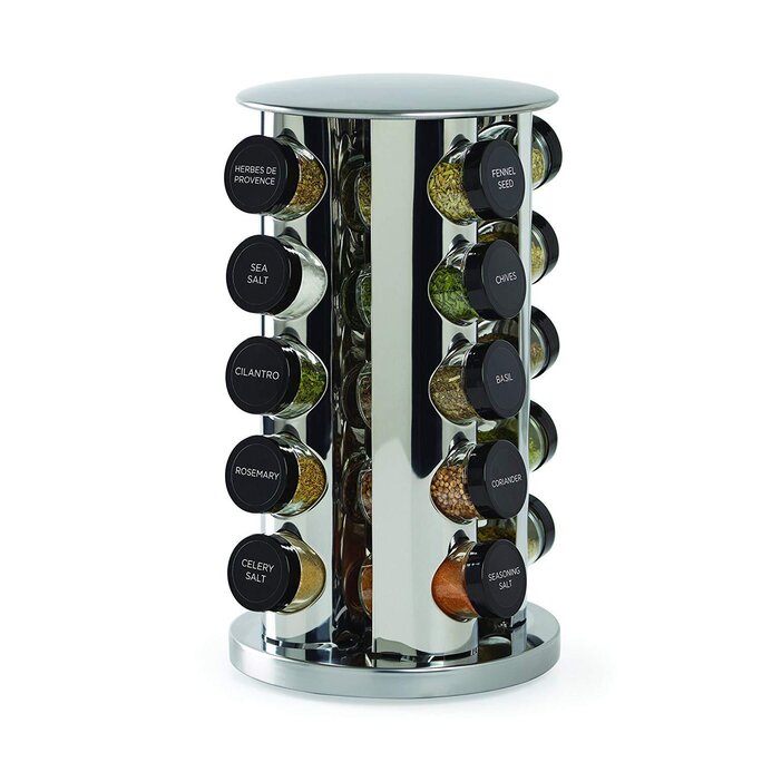 Brand New Kamenstein Criss-Cross Bamboo Spice Rack with 18 FULL spice jars