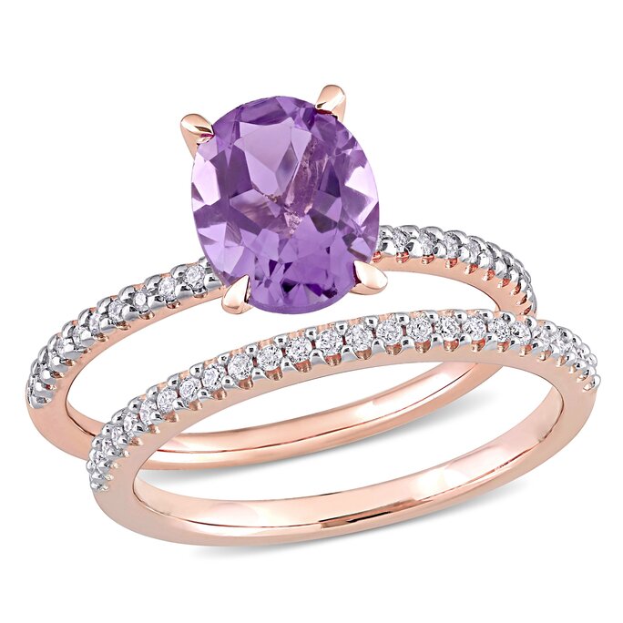 Siberian Amethyst and Diamond Ring in 14K Rose Gold | Gem Shopping Network  Official