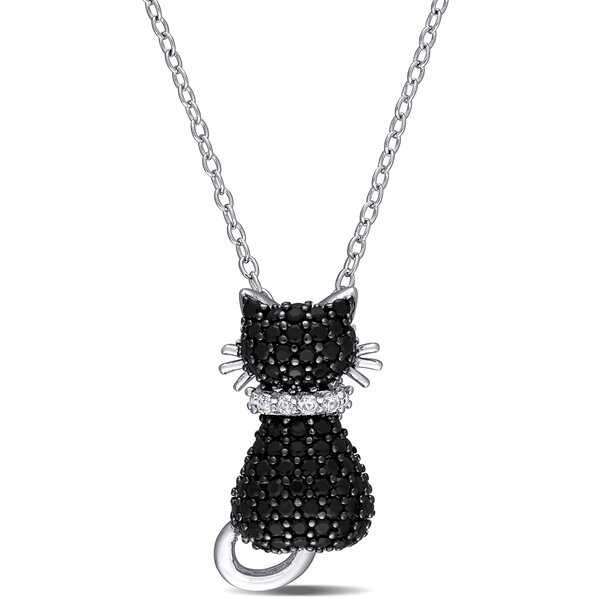 White Sapphire Sterling Silver Pendant Beaded In Black Spinel Bead Chain CS1162 