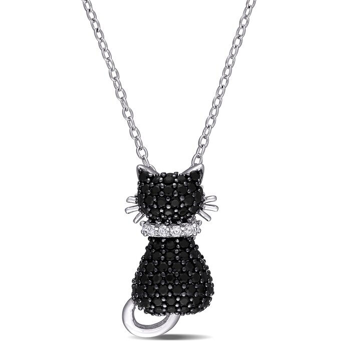 Gemstone Jewelry - Black Spinel & Created White Sapphire Kitty Cat