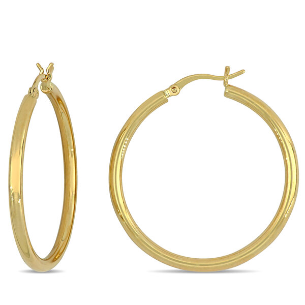 Gemstone Jewelry Flat Hoop Earrings in 10k Yellow Gold Discounts