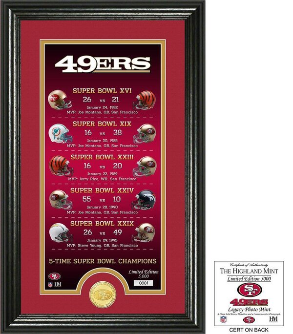 San Francisco 49ers Super Bowl Ticket and Game Coin Collection Framed