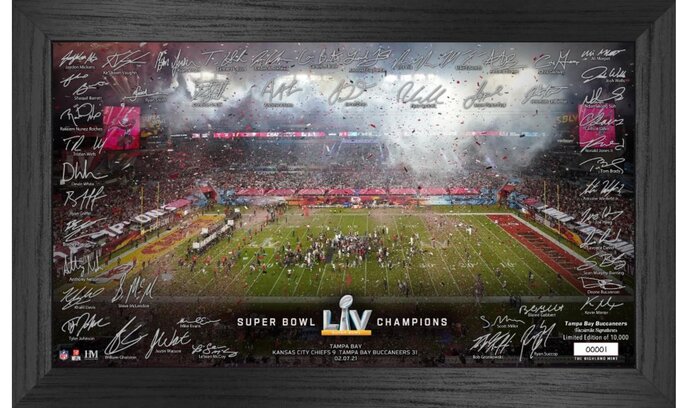The Highland Mint - 4 Tampa Bay Buccaneers Super Bowl 55 Champions  Signature Celebration Frame - Discounts for Veterans, VA employees and  their families!