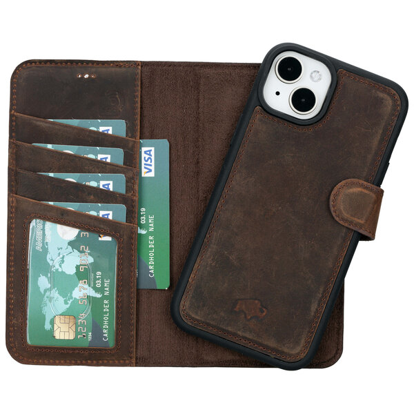 BlackBrook Case Carter iPhone 15 Plus Wallet Case, Distressed Coffee