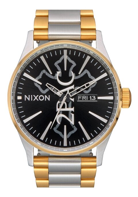 Nixon Sentry Leather Gold & Black Analog Watch | Zumiez