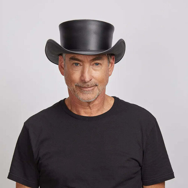 American Hat Makers Pale Rider Mens Leather Top Hat Military
